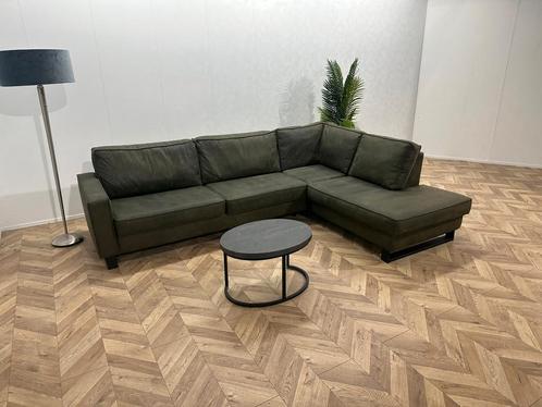 Groene Suède Lederen Hoekbank ~ Losse Kussens Met, Huis en Inrichting, Banken | Bankstellen, Ophalen of Verzenden