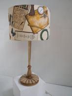 Vintage carved wood table lamp/shadow Fornasetti fabric -