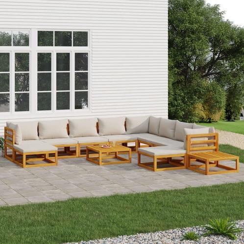 vidaXL 12-delige Loungeset met lichtgrijze kussens massief, Tuin en Terras, Tuinsets en Loungesets, Loungeset, Nieuw, Hardhout