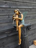 Beeld, XL Bronze Fairy with Flute - 56 cm - Brons, Antiek en Kunst