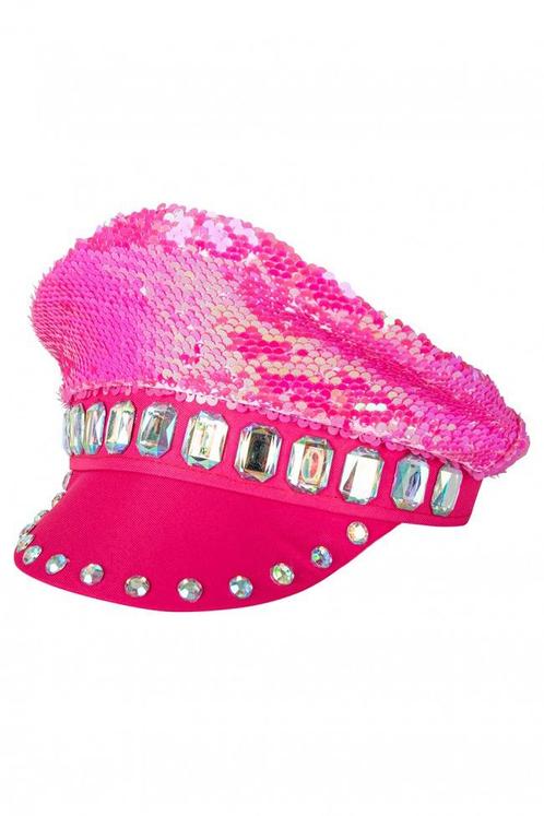 Luxe Pet Roze Kapiteinspet Diamanten Pailletten Sequin Pride, Kleding | Heren, Hoeden en Petten, Nieuw, Ophalen of Verzenden