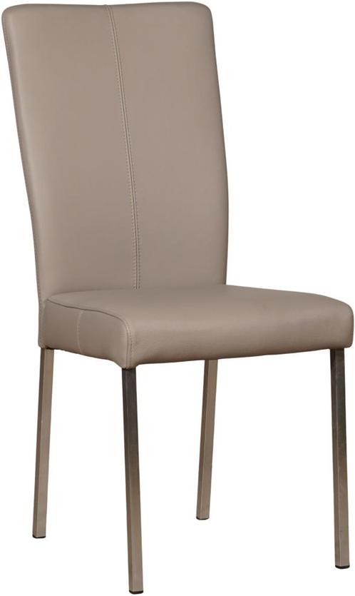 Taupe leren moderne eetkamerstoel - poot vierkant rvs - Tole, Huis en Inrichting, Stoelen, Eén, Overige kleuren, Nieuw, Leer, Ophalen of Verzenden