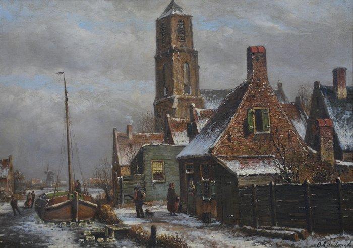 O. R. de Jongh (1812-1896) - Winters stadsgezicht, Antiek en Kunst, Kunst | Schilderijen | Klassiek