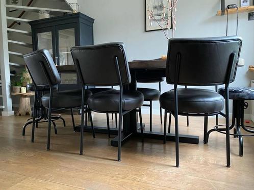 Set van 4 Set van 6 leren eetkamerstoelen met kruisframe - z, Huis en Inrichting, Stoelen, Vier, Overige kleuren, Nieuw, Leer