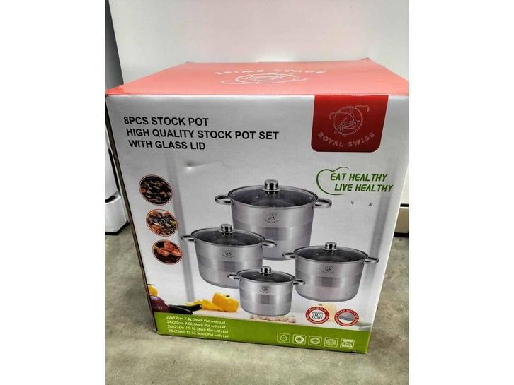 Royal Swiss - Pannenset - RVS met glazen deksels - 4 pannen, Huis en Inrichting, Keuken | Potten en Pannen, Zo goed als nieuw