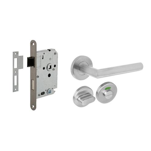 Deurbeslag set WC-slot 63/8mm RVS + deurklink Hoek 90 gra..., Doe-het-zelf en Verbouw, Hang- en Sluitwerk, Klink of Kruk, Nieuw