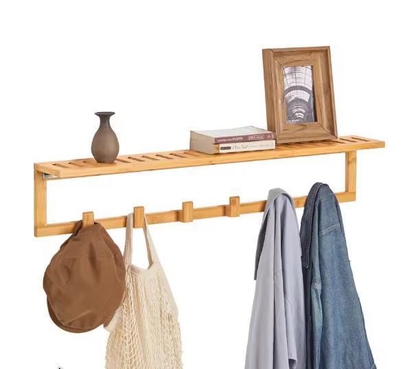 Bamboe wandkapstok met 6 haken, Kleding | Dames, Kledingrekken, Nieuw, Verzenden