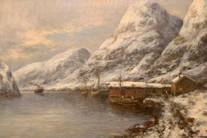 Sigvart Simensen (1865-1933) - Wintry Norwegian coastal, Antiek en Kunst, Kunst | Schilderijen | Klassiek