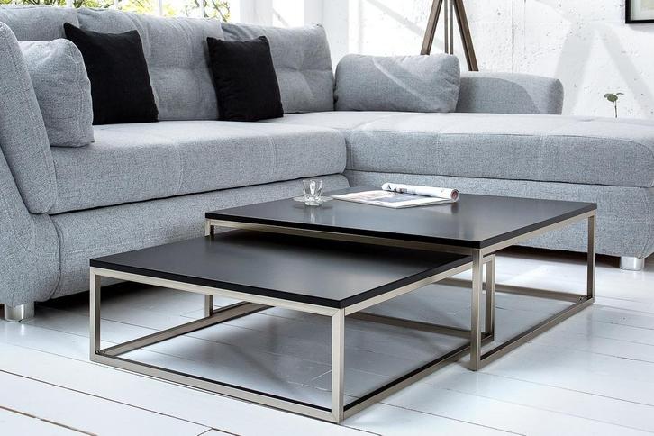 Design salontafel set van 2 ELEMENTS 75cm mat zwart, Huis en Inrichting, Tafels | Salontafels, Ophalen of Verzenden