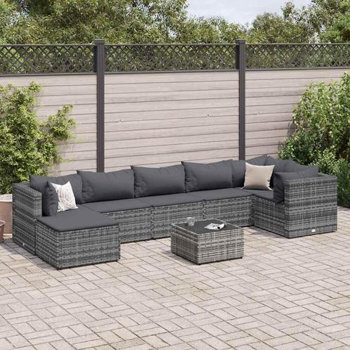 vidaXL 8-delige Loungeset met kussens poly rattan grijs, Tuin en Terras, Tuinsets en Loungesets, Loungeset, Nieuw, Rotan, Verzenden