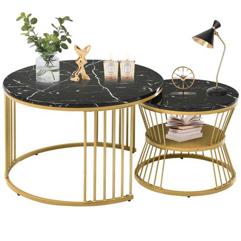 Merax Moderne Nesting Salontafel Set van 2 - Salontafels in, Huis en Inrichting, Tafels | Salontafels, 50 tot 100 cm, Rond, Nieuw