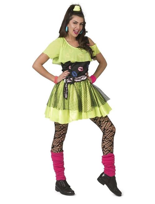 80s Jurk Neon Groen, Kleding | Dames, Carnavalskleding en Feestkleding, Nieuw, Ophalen of Verzenden