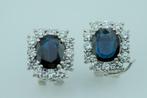Oorbellen - 18 karaat Witgoud Diamant (Natuurlijk) - Saffier, Nieuw