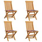 vidaXL Tuinstoelen 4 st met rood geruite kussens massief, Verzenden, Nieuw, Teakhout