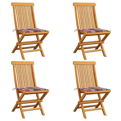 vidaXL Tuinstoelen 4 st met rood geruite kussens massief, Tuin en Terras, Tuinstoelen, Nieuw, Teakhout, Verzenden