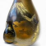 Koperen vaas met ingelegde Mount Fuji en kraanvogelontwerp –