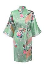 KIMU® Kimono Mintgroen Kort L-XL Yukata Satijn Boven de Knie, Ophalen of Verzenden, Nieuw, Maat 42/44 (L), Carnaval