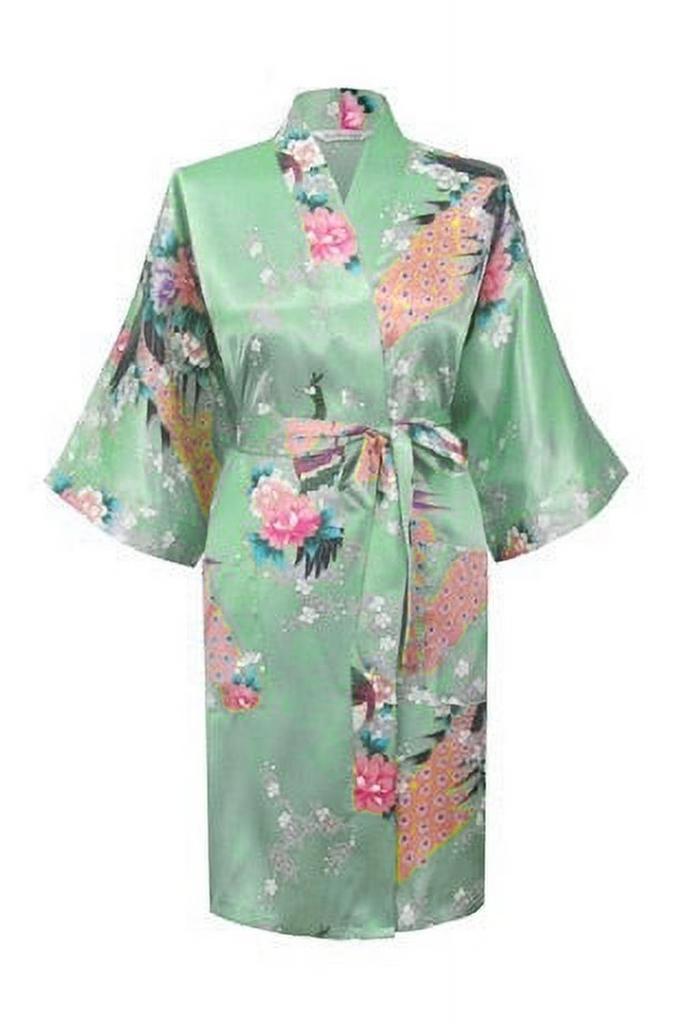 KIMU® Kimono Mintgroen Kort L-XL Yukata Satijn Boven de Knie, Kleding | Dames, Carnavalskleding en Feestkleding, Nieuw, Maat 42/44 (L)