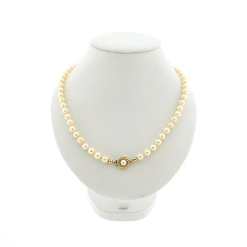 Vintage parel collier met gouden slot | 48 cm (witgoud), Sieraden, Tassen en Uiterlijk, Kettingen, Overige kleuren, Gebruikt, Goud