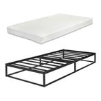 Metalen bedframe 90x200 cm met bedbodem en matras zwart [en., Verzenden, Nieuw