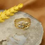 Tricolor gouden ring met diamant | 0,15 ct. (witgoud), Sieraden, Tassen en Uiterlijk, Ringen, Gebruikt, Overige kleuren, Ophalen of Verzenden