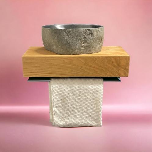 Fonteinplank Casajoy Bold 50x25x10 cm Eiken Met Waskom 30 cm, Doe-het-zelf en Verbouw, Sanitair, Ophalen of Verzenden