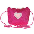 Mini schoudertasje fuchsia glitters met zilveren hartje - 12, Sieraden, Tassen en Uiterlijk, Tassen | Schoudertassen, Ophalen of Verzenden