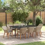 vidaXL Eetkamerset 9 pcs Lichtgrijs Poly riet, Verzenden, Nieuw, Rotan