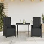 vidaXL 3-delige Bistroset met kussens poly rattan zwart, Verzenden, Nieuw, Rotan, 2 zitplaatsen