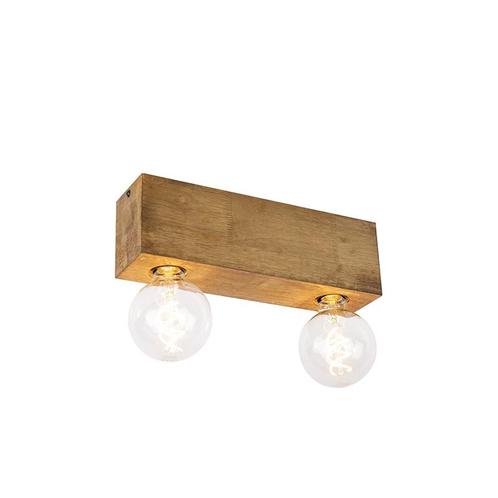 Landelijke plafondspot vintage hout 2-lichts - Bloc, Huis en Inrichting, Lampen | Spots, Nieuw, Overige materialen