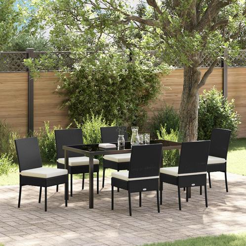 vidaXL 7-delige Tuinset met Eettafel en Stoelen Zwart Poly, Tuin en Terras, Tuinsets en Loungesets, Tuinset, Nieuw, Rotan, Verzenden