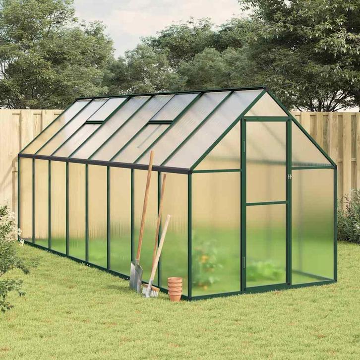 vidaXL Tuinkas met basisframe 445x169x195 cm aluminium groen, Tuin en Terras, Kassen, Nieuw, Verzenden