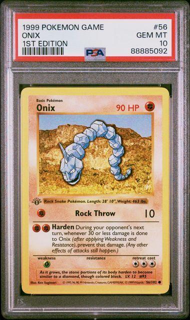 Onix (BS 56) 1st edition Shadowless PSA 10, Hobby en Vrije tijd, Verzamelkaartspellen | Pokémon, Nieuw, Ophalen of Verzenden