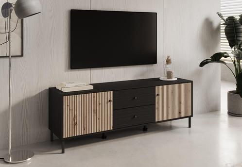 TV-Meubel zwart eiken 157x40x54 | Industrieel | 2 lades, Huis en Inrichting, Kasten | Televisiemeubels, 150 tot 200 cm, 25 tot 50 cm