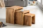 Stevige set van 3 bijzettafels MAKASSAR 45cm mango, Huis en Inrichting, Tafels | Sidetables, Ophalen of Verzenden, Nieuw