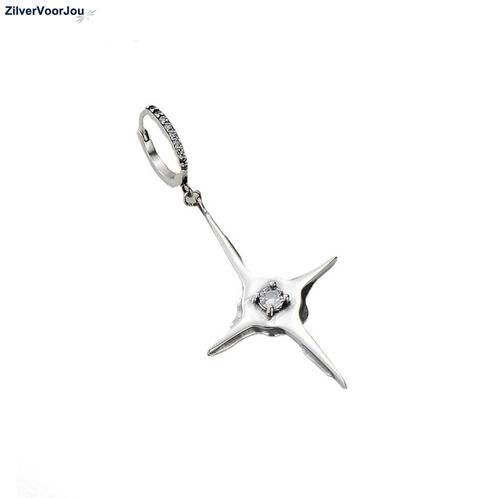 Zilveren grote ster zirkonia oorring, Sieraden, Tassen en Uiterlijk, Oorbellen, Nieuw, Verzenden