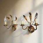 Wandlamp (2) - Staal - Paar tole wandlampen met bladeren.
