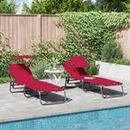 vidaXL Vouwbare Ligbedden 2 stuks met Luifel Rood 600D, Tuin en Terras, Ligbedden, Verzenden, Nieuw