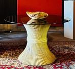 Eettafel - Rattan, Glas, Bamboe - Ronde eettafel met een, Antiek en Kunst