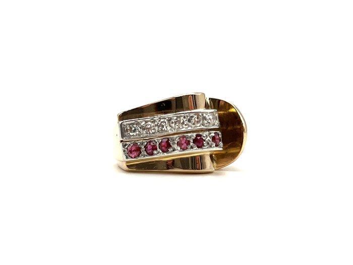 Ring - 18 karaat Roségoud Robijn - Diamant, Sieraden, Tassen en Uiterlijk, Ringen