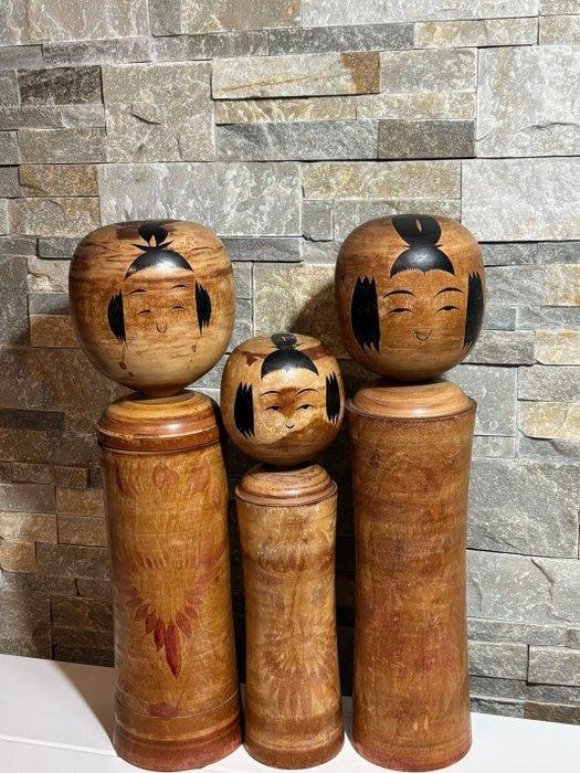 Set van 3 Japanse Kokeshi-poppen. - Hout - Japan - 1950, Antiek en Kunst, Antiek | Overige Antiek