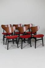 6x Vintage design eetkamerstoelen G-plan - rood, jaren 50/60, Hout, Gebruikt, Vintage, Vijf, Zes of meer stoelen