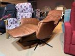 Relaxfauteuil, bruin leer, manueel verstelbaar, zwarte po, Nieuw
