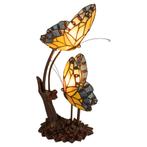 Tiffany tafellamp – Dubbele Vlinder & Bloemrijke Voet – L, Verzenden, Nieuw