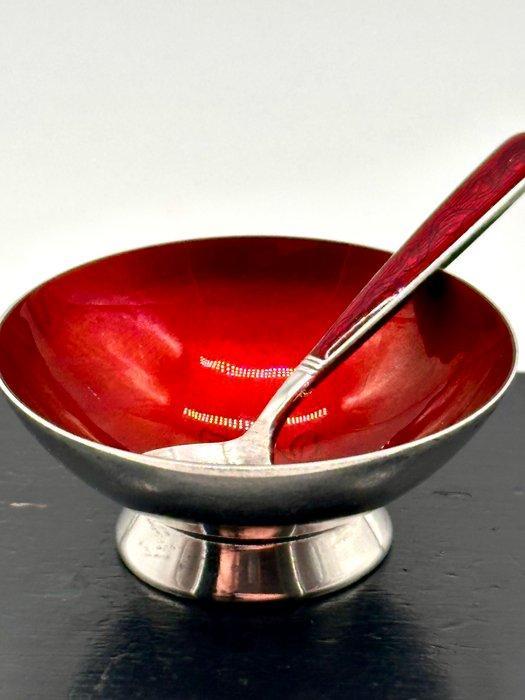 No reserve- Geëmailleerd 1e gehalte zilveren Zoutvat met, Antiek en Kunst, Antiek | Goud en Zilver
