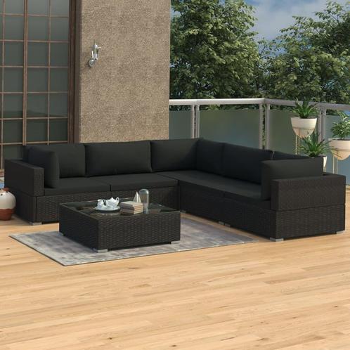 vidaXL 6-delige Loungeset met kussens poly rattan zwart, Tuin en Terras, Tuinsets en Loungesets, Loungeset, Nieuw, 6 zitplaatsen