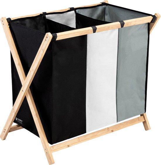 2dekans | Happy Goods Wasmand 3 vakken - Wassorteerder - 120, Huis en Inrichting, Badkamer | Badtextiel en Accessoires, Zwart