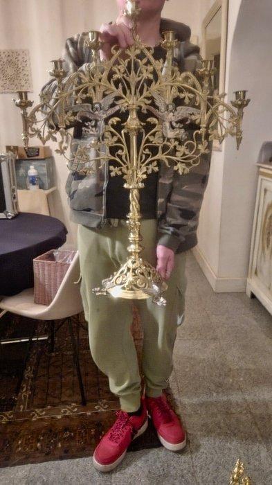 Kaarsenhouder - Brons - Gothic kerk kandelaar, Antiek en Kunst, Antiek | Klokken