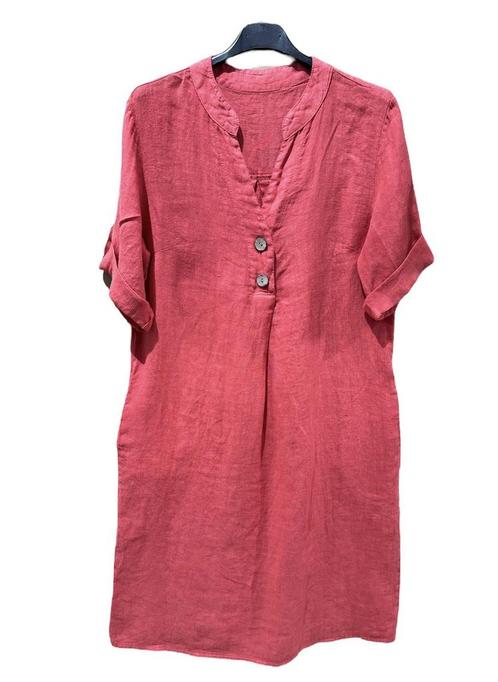 Mooi linnen jurk - v-hals - kraag - 7/8 mouwen - zijzakken, Kleding | Dames, Jurken