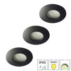 Set van 3 badkamer inbouwspots zwart + LED spots GU10, Verzenden, Nieuw